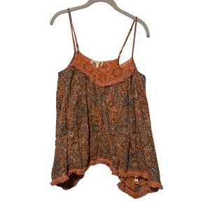 BRAND NEW Anthropologie Lilka Orange Spaghetti Strap 100% Cotton Swing Top